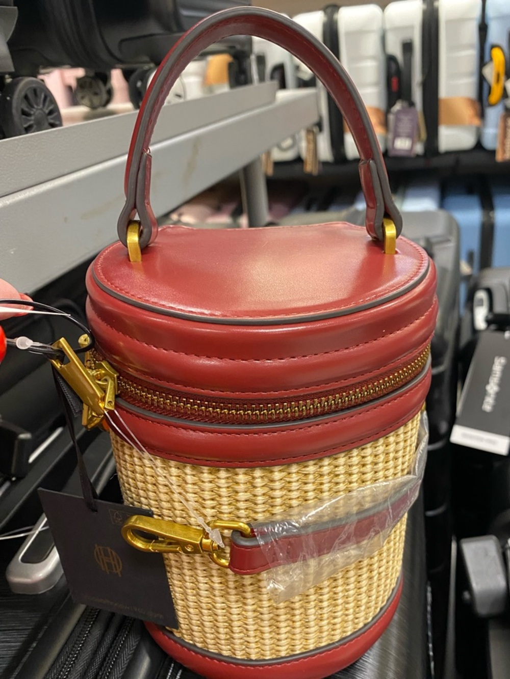 🆕 House Of Harlow 1960 Red and Natural Woven Straw Mini Bucket Crossbody Bag - Picture 9 of 9